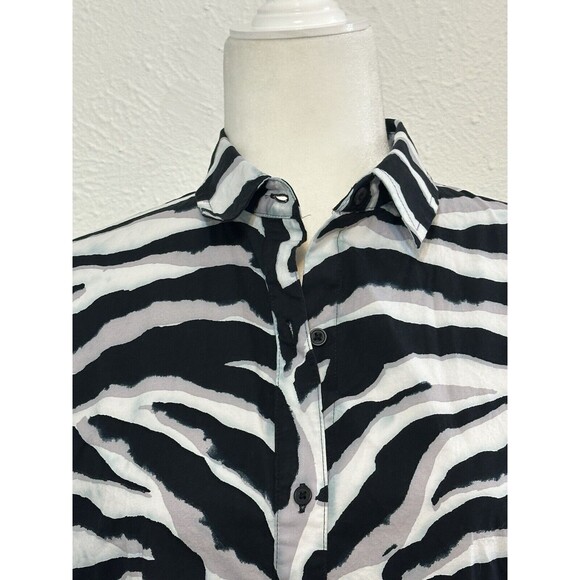 Express Women Size S Zebra Print Boyfriend Poplin Portofino Shirt Career - Picture 12 of 13